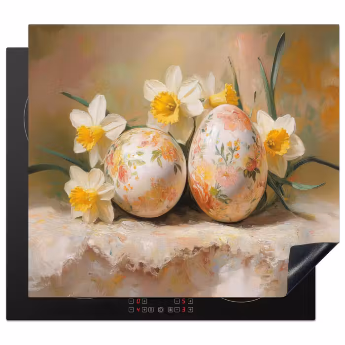 Inductie beschermer - Bloemen - Eieren - Geschilderd