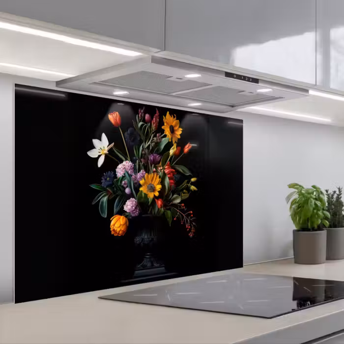 Spatscherm keuken - Zonnebloemen - Boeket - Kleurrijk