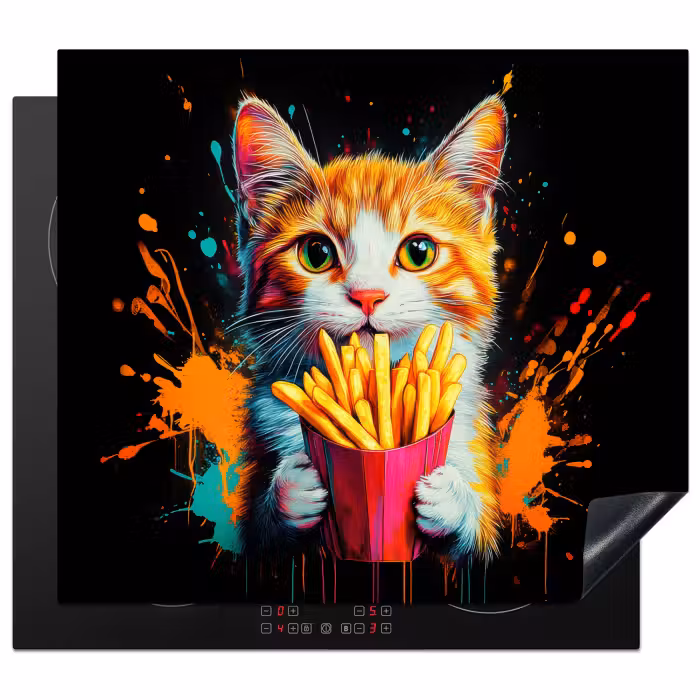 Inductie beschermer - Kat - Eten - Patat - Graffiti - Abstract
